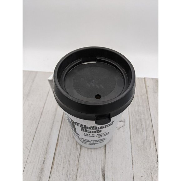 Vintage Thermal Black Gray 24oz Large Insulated Mug Cup Thermos w/Lid Bank Ads A - Picture 2 of 6